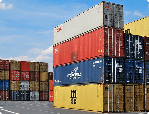 Stacked shipping containers at a port